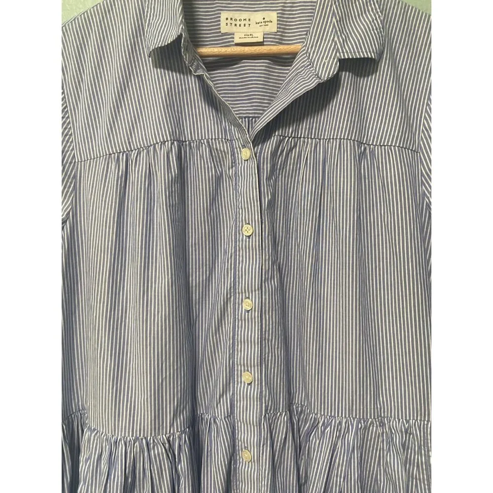 Kate Spade x Broome Street Women's Blue & White Stripe Poplin‎ Swing Dress XL
